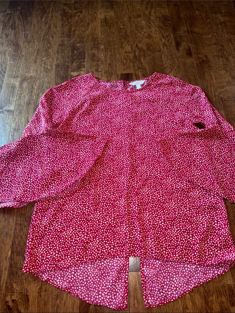 LC Lauren Conrad Red and White Dot Blouse With Bell Sleeves
